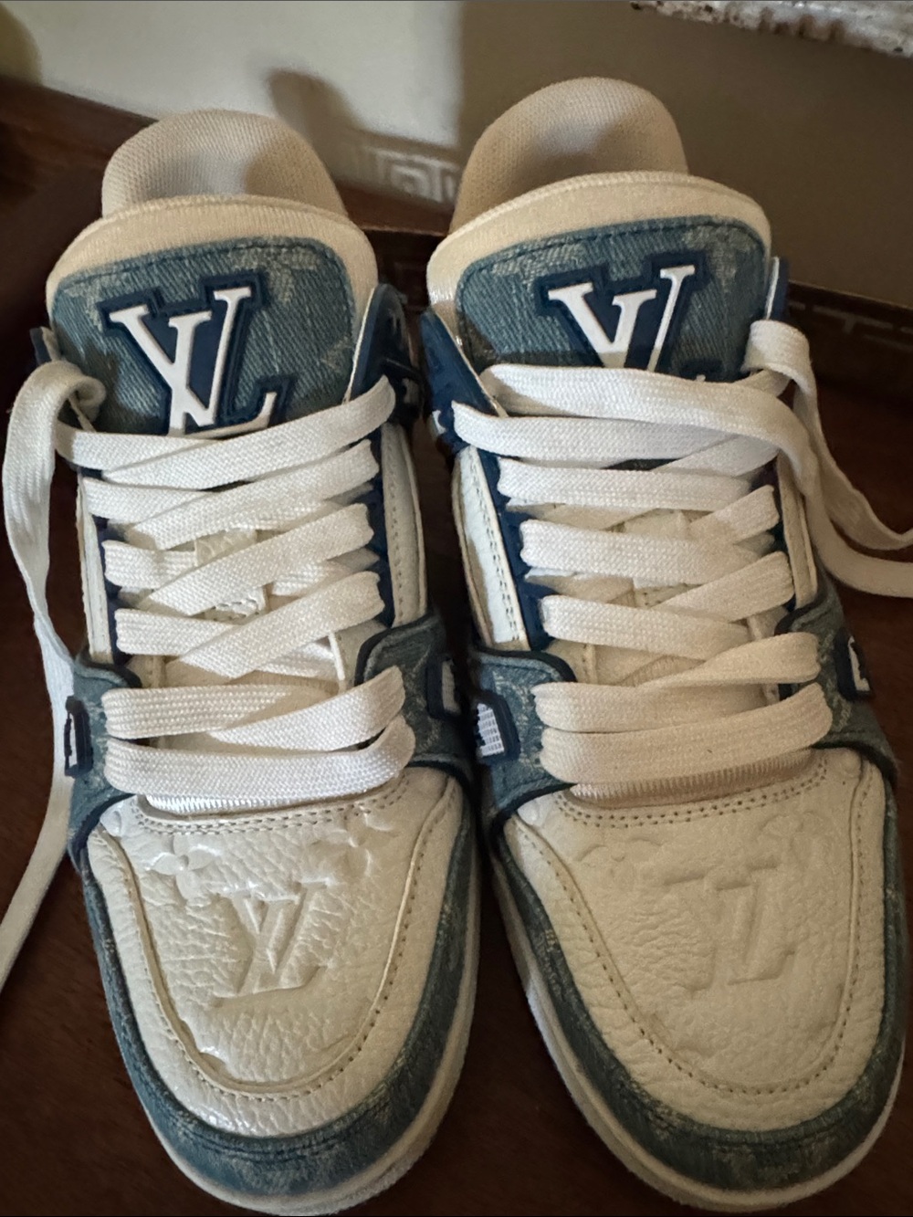 Louis Vuitton LV Trainer Monogram Denim and White Leather Sneakers